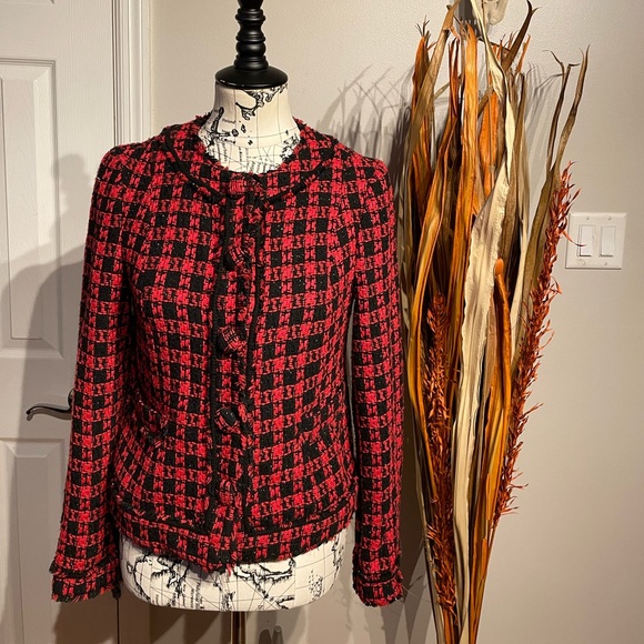 Wool Tweed Textured Houndstooth Plaid print Tomboy Preppy Work Fall Winter VGT - Picture 1 of 9